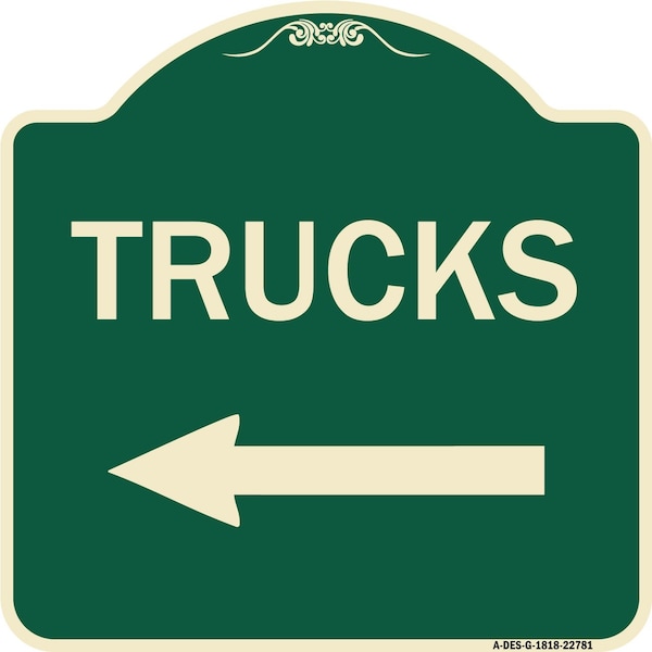 Signmission Trucks Trucks With Left Arrow Heavy-Gauge Aluminum Architectural Sign, 18" x 18", G-1818-22781 A-DES-G-1818-22781 - main